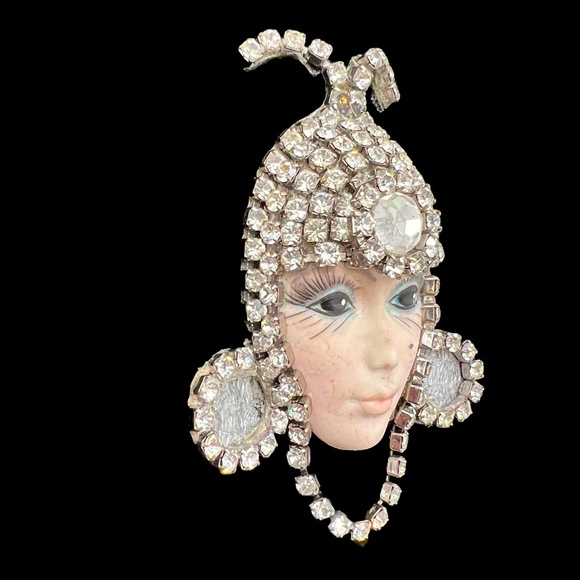 VINTAGE FLAPPER ART DECO CRYSTAL RHINESTONE BROOCH - Picture 6 of 16